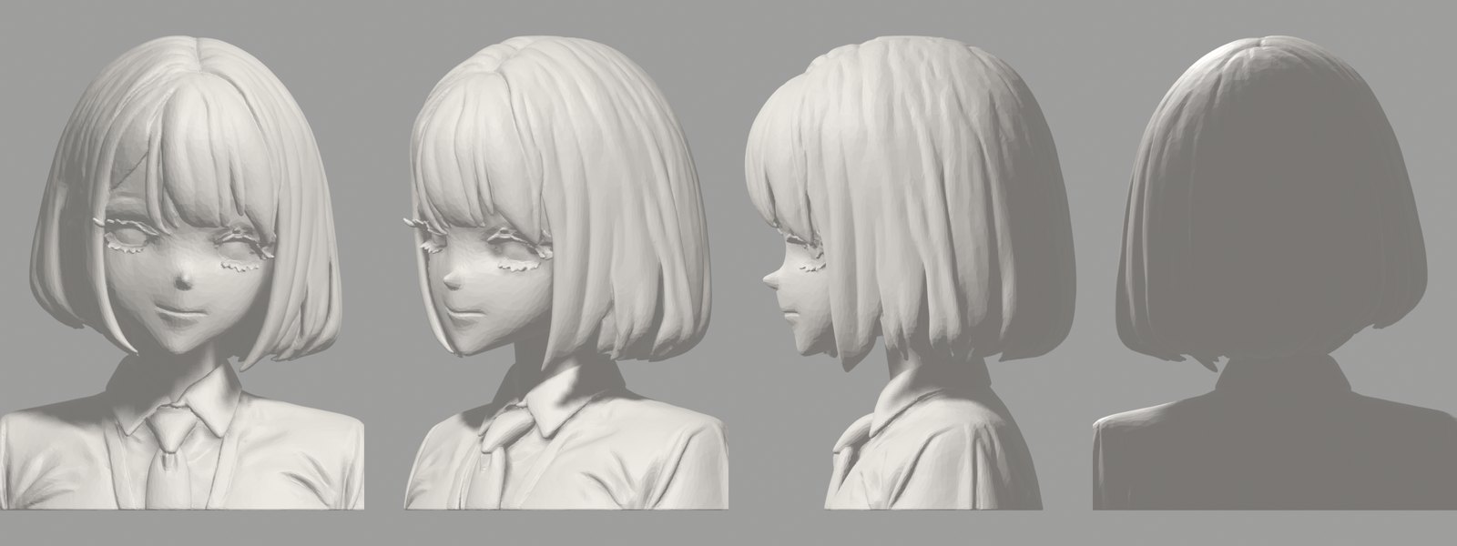 3D化AIが作った頭の形(色なし)。まつ毛の線が薄い板として顔から飛び出している